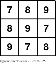 The grouppuzzles.com Answer grid for the TicTac-789 puzzle for Sunday December 21, 2025