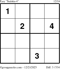 The grouppuzzles.com Easy Sudoku-4 puzzle for Sunday December 21, 2025