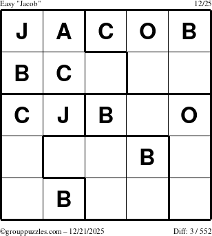 The grouppuzzles.com Easy Jacob puzzle for Sunday December 21, 2025