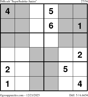 The grouppuzzles.com Difficult SuperSudoku-Junior puzzle for Sunday December 21, 2025