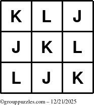 The grouppuzzles.com Answer grid for the TicTac-JKL puzzle for Sunday December 21, 2025