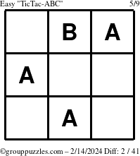 The grouppuzzles.com Easy TicTac-ABC puzzle for Wednesday February 14, 2024