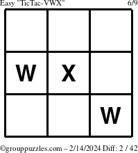The grouppuzzles.com Easy TicTac-VWX puzzle for Wednesday February 14, 2024