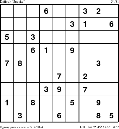 The grouppuzzles.com Difficult Sudoku puzzle for Wednesday February 14, 2024