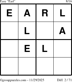The grouppuzzles.com Easy Earl puzzle for Saturday November 29, 2025