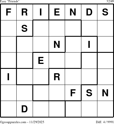 The grouppuzzles.com Easy Friends puzzle for Saturday November 29, 2025