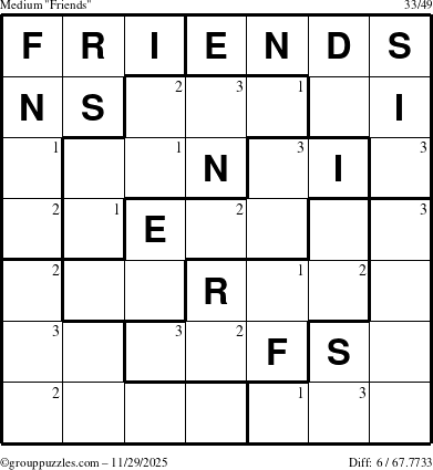 The grouppuzzles.com Medium Friends puzzle for Saturday November 29, 2025 with the first 3 steps marked