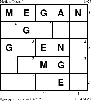 The grouppuzzles.com Medium Megan puzzle for Tuesday June 24, 2025 with all 4 steps marked