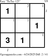 The grouppuzzles.com Easy TicTac-123 puzzle for Tuesday June 24, 2025 with all 2 steps marked