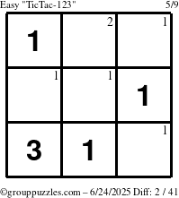 The grouppuzzles.com Easy TicTac-123 puzzle for Tuesday June 24, 2025 with the first 2 steps marked