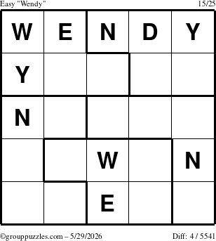 The grouppuzzles.com Easy Wendy puzzle for Friday May 29, 2026