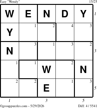 The grouppuzzles.com Easy Wendy puzzle for Friday May 29, 2026 with all 4 steps marked