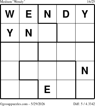 The grouppuzzles.com Medium Wendy puzzle for Friday May 29, 2026