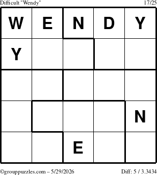 The grouppuzzles.com Difficult Wendy puzzle for Friday May 29, 2026