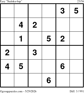 The grouppuzzles.com Easy Sudoku-6up puzzle for Friday May 29, 2026