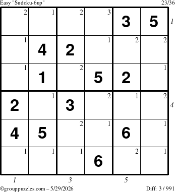 The grouppuzzles.com Easy Sudoku-6up puzzle for Friday May 29, 2026 with all 3 steps marked