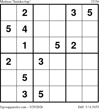 The grouppuzzles.com Medium Sudoku-6up puzzle for Friday May 29, 2026