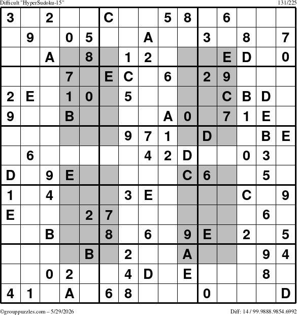 The grouppuzzles.com Difficult HyperSudoku-15 puzzle for Friday May 29, 2026