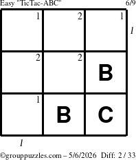 The grouppuzzles.com Easy TicTac-ABC puzzle for Wednesday May 6, 2026 with all 2 steps marked