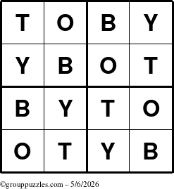 The grouppuzzles.com Answer grid for the Toby puzzle for Wednesday May 6, 2026