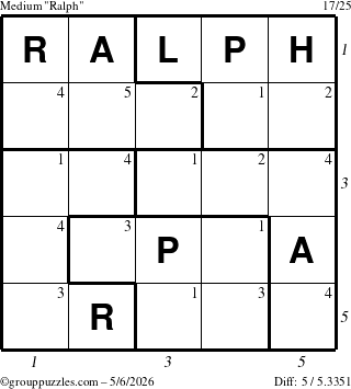 The grouppuzzles.com Medium Ralph puzzle for Wednesday May 6, 2026, suitable for printing, with all 5 steps marked