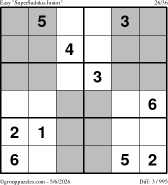 The grouppuzzles.com Easy SuperSudoku-Junior puzzle for Wednesday May 6, 2026