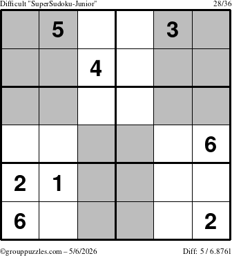 The grouppuzzles.com Difficult SuperSudoku-Junior puzzle for Wednesday May 6, 2026