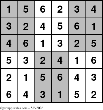 The grouppuzzles.com Answer grid for the SuperSudoku-Junior puzzle for Wednesday May 6, 2026