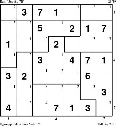 The grouppuzzles.com Easy Sudoku-7B puzzle for Wednesday May 6, 2026 with all 4 steps marked