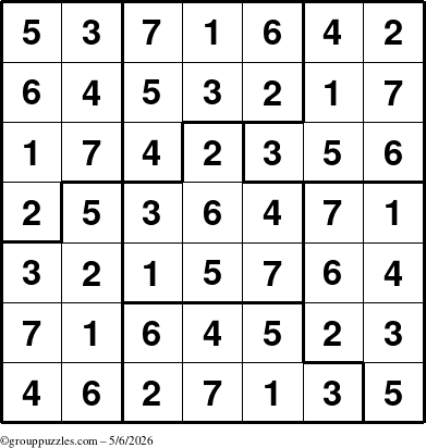 The grouppuzzles.com Answer grid for the Sudoku-7B puzzle for Wednesday May 6, 2026