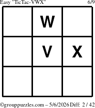 The grouppuzzles.com Easy TicTac-VWX puzzle for Wednesday May 6, 2026