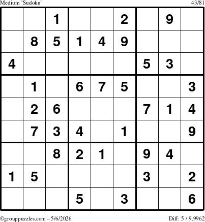 The grouppuzzles.com Medium Sudoku puzzle for Wednesday May 6, 2026