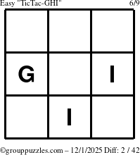 The grouppuzzles.com Easy TicTac-GHI puzzle for Monday December 1, 2025