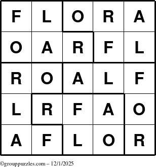 The grouppuzzles.com Answer grid for the Flora puzzle for Monday December 1, 2025