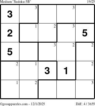 The grouppuzzles.com Medium Sudoku-5B puzzle for Monday December 1, 2025 with the first 3 steps marked