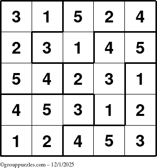 The grouppuzzles.com Answer grid for the Sudoku-5B puzzle for Monday December 1, 2025