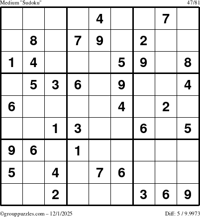 The grouppuzzles.com Medium Sudoku puzzle for Monday December 1, 2025