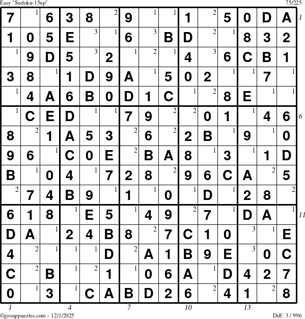The grouppuzzles.com Easy Sudoku-15up puzzle for Monday December 1, 2025 with all 3 steps marked