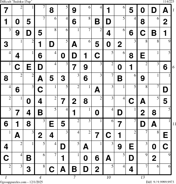 The grouppuzzles.com Difficult Sudoku-15up puzzle for Monday December 1, 2025, suitable for printing, with all 9 steps marked