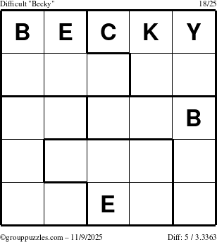 The grouppuzzles.com Difficult Becky puzzle for Sunday November 9, 2025