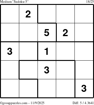 The grouppuzzles.com Medium Sudoku-5 puzzle for Sunday November 9, 2025