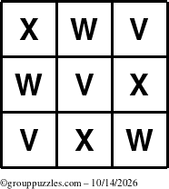 The grouppuzzles.com Answer grid for the TicTac-VWX puzzle for Wednesday October 14, 2026