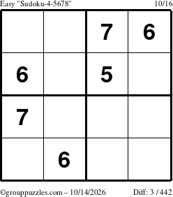 The grouppuzzles.com Easy Sudoku-4-5678 puzzle for Wednesday October 14, 2026