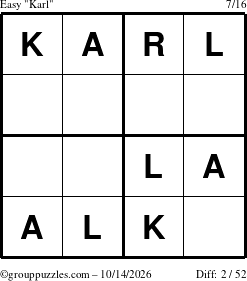 The grouppuzzles.com Easy Karl puzzle for Wednesday October 14, 2026