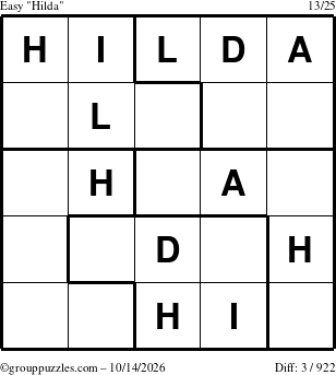 The grouppuzzles.com Easy Hilda puzzle for Wednesday October 14, 2026