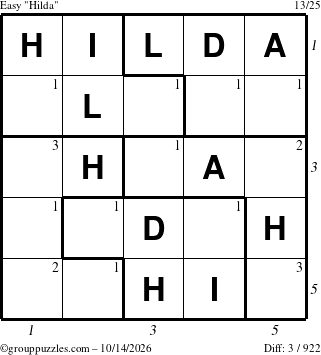 The grouppuzzles.com Easy Hilda puzzle for Wednesday October 14, 2026 with all 3 steps marked