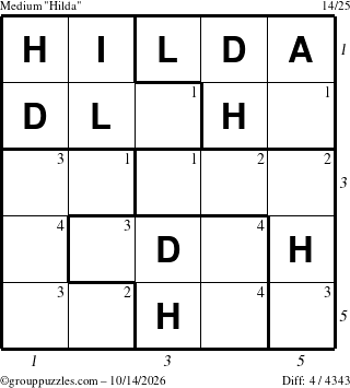The grouppuzzles.com Medium Hilda puzzle for Wednesday October 14, 2026, suitable for printing, with all 4 steps marked