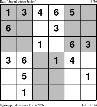 The grouppuzzles.com Easy SuperSudoku-Junior puzzle for Wednesday October 14, 2026