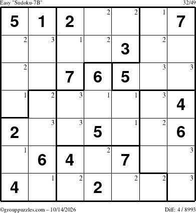 The grouppuzzles.com Easy Sudoku-7B puzzle for Wednesday October 14, 2026 with the first 3 steps marked