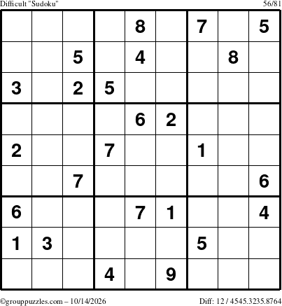 The grouppuzzles.com Difficult Sudoku puzzle for Wednesday October 14, 2026